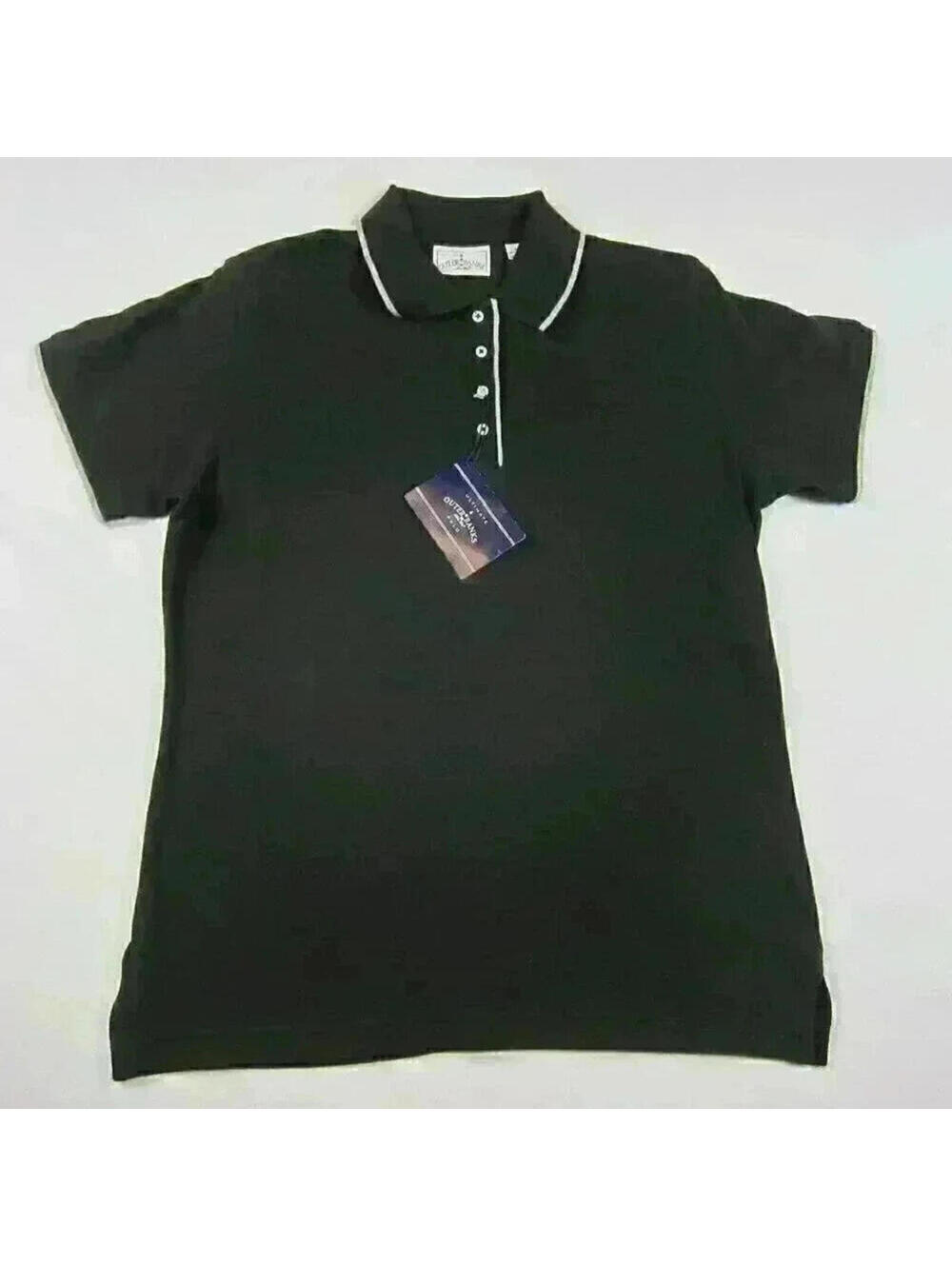 Black Polo Shirt Womens Medium Short Sleeves Gray Trim Outer Banks NEW WITH TAG